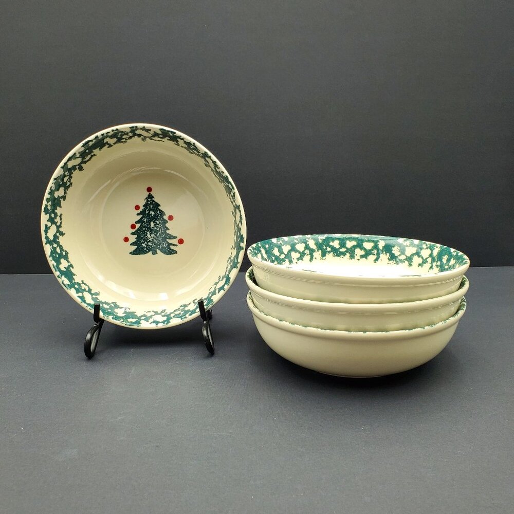 Tienshan Winter Wonderland Soup Cereal Bowls Folk Craft Christmas Tree Bowls